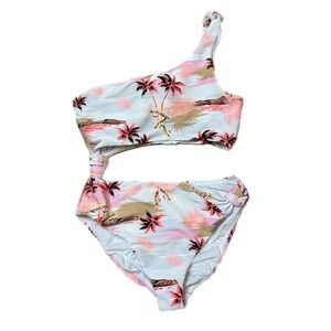 Island Soul One-Shoulder Tropical Print One Piece Waist Cutout Swimsuit Size M